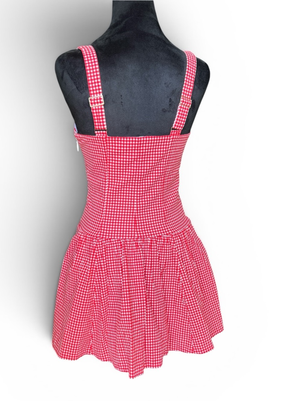 Abercrombie & Fitch Size S Mila Red Gingham Drop Waist Mini Dress New - Picture 5 of 6